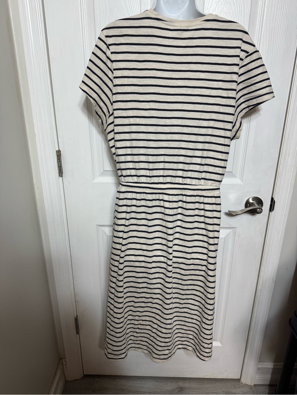 Pact Striped Drawstring Waist Midi Dress - Cream & blue Organic Cotton - Picture 3 of 4